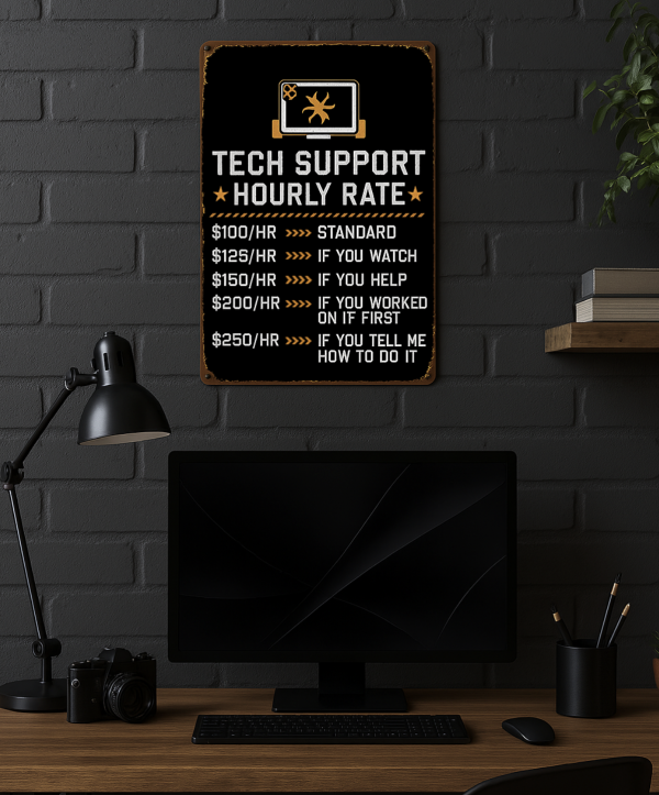 Tech Support Hourly Rate Tin Sign – Funny IT & Computer Nerd Wall Art